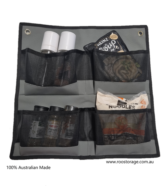 Hanging Canvas and mesh storage pocket for camping and UTE storage