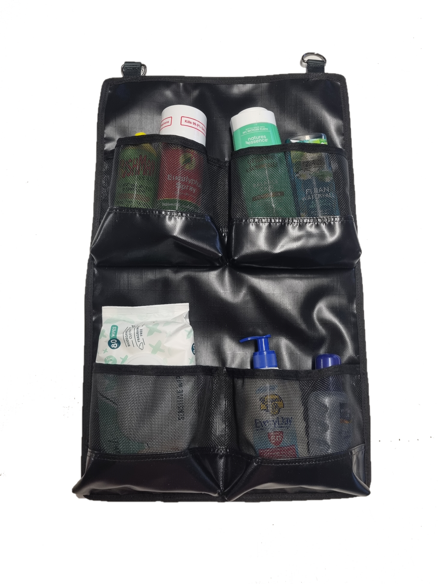 Hanging PVC and mesh camping storage pockets, 4 pockets